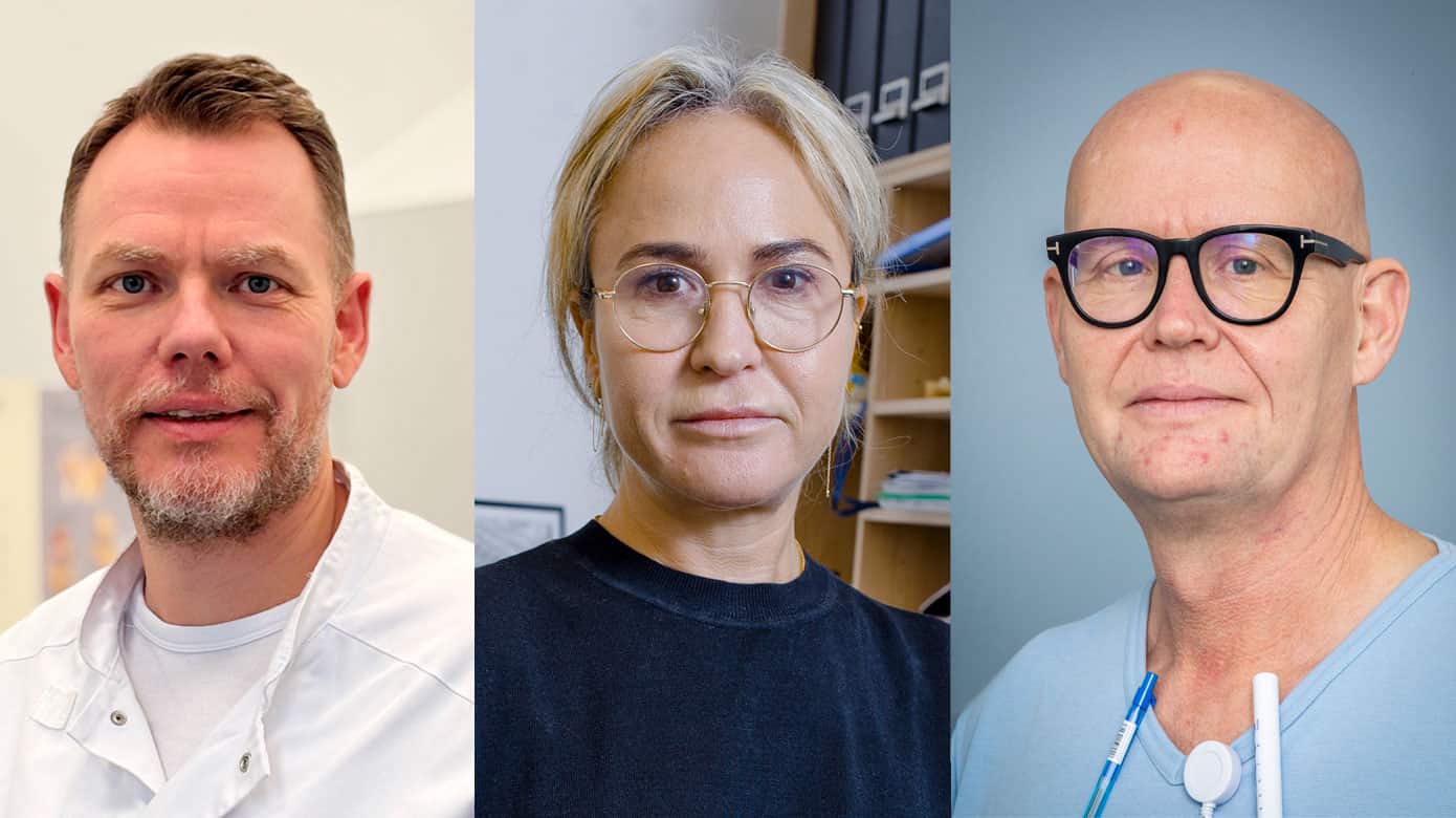 Henrik Palm, næstformand for Dansk Ortopædisk Selskab (DOS) (Foto: Privat), Maria Krüger, formand for Dansk Selskab for Almen Medicin (DSAM) (Foto: Claus Boesen) & Henrik Ømark, formand for Dansk Selskab for Akutmedicin (DASEM) (Foto: Heidi Lundsgaard).